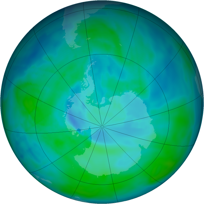 Antarctic ozone map for 31 December 2008
